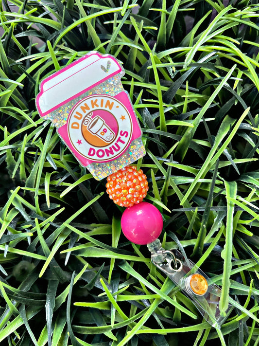 Dunkin Donuts Inspired Badge Reel - Dunkie Junkie ID Clip- Coffee Badge Holder-  Dunkie Junkie ID Holder- Nurse Gift- Teacher Gift