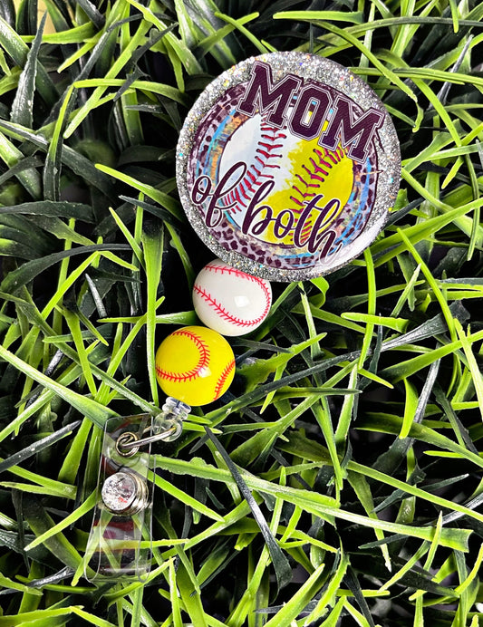 Mom of Both Sports Badge Reel - Baseball and Softball Mom RN ID Clip- Home-run Badge Holder- ID Holder- Nurse Gift- Teacher Gift- Sports Mom