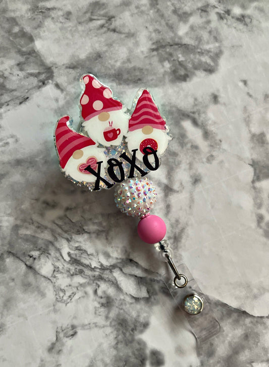 Valentines Day Gnomes Badge Reel, XOXO Holiday Badge ID Holder, Nurse Badge Reel, Teacher Accessories, Teachers Gift, Valentines Badge Reel