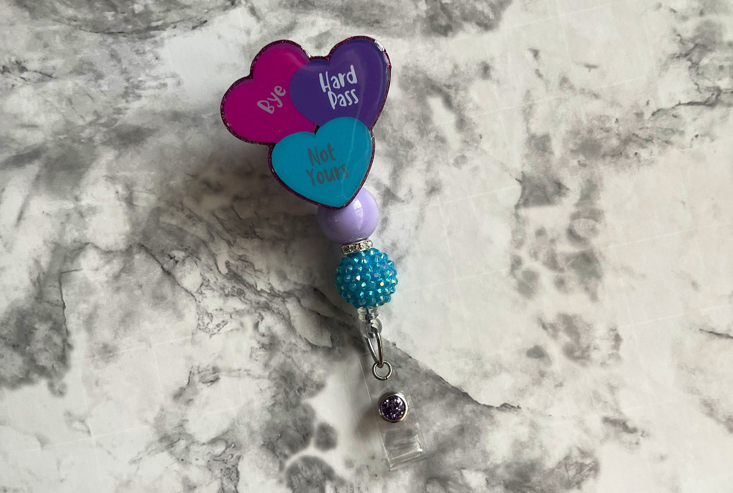 Conversation Hearts Retractable Badge Reel- Anti-Valentine’s Day ID Holder- Glitter Holiday RN Key Card- Hospital Nurse Gift- Medical ID Tag