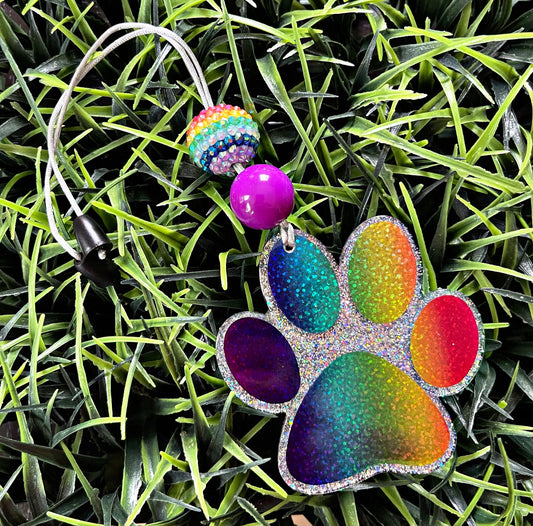 Paw Car Charm- Rainbow Dog Rearview Mirror Charm- Cat Charm- Cute Car Accessories- Rescue Beaded Charm- Fur Mama Car Ornament- Car Hanger