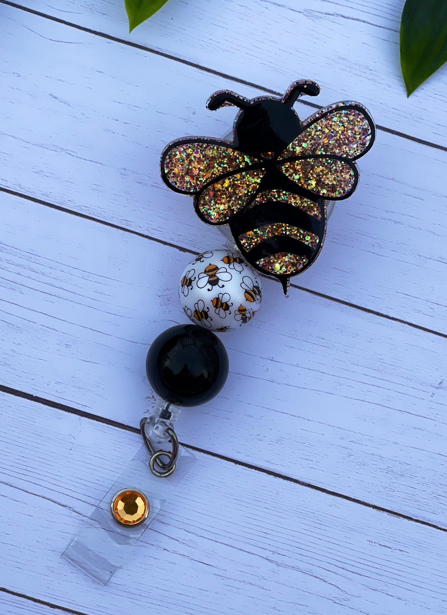 Bee Badge Reel - Bumble Bee Beaded Badge Holder - Teacher Badge - Office - Nurse - Medical Assistant - Teacher - RN- Save The Bees