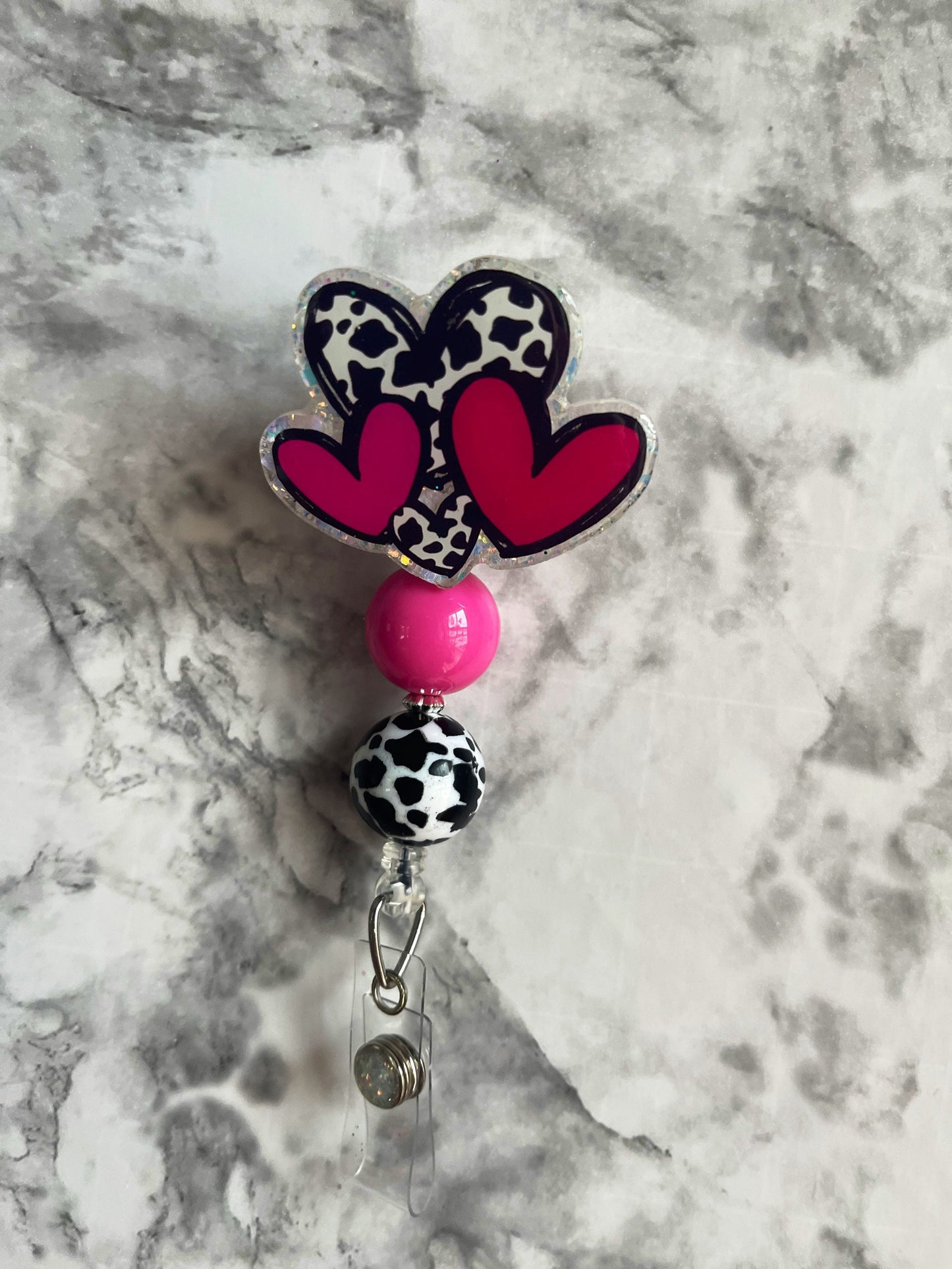 Valentines Day Badge Reel- Cow Print ID Holder- Holiday Badge ID Holder- Nurse Badge Reel- Teacher Accessories- RN key Card-