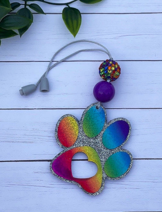 Rainbow Paw Car Charm- Dog Mirror Clip- Cat Car Decor- Rearview Mirror Charm- Cute Car Accessories- Cat Car Hanger- Fur Mama Car Ornament