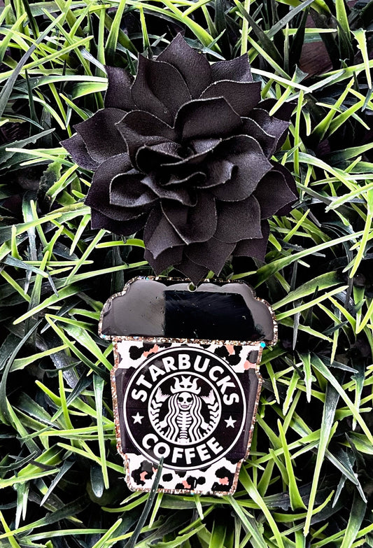 Leopard Print Starbucks Inspired Car freshener • Coffee Car Charm • Car Accessories • Essential Oils Charm • Scented Car Freshie • Vent Clip