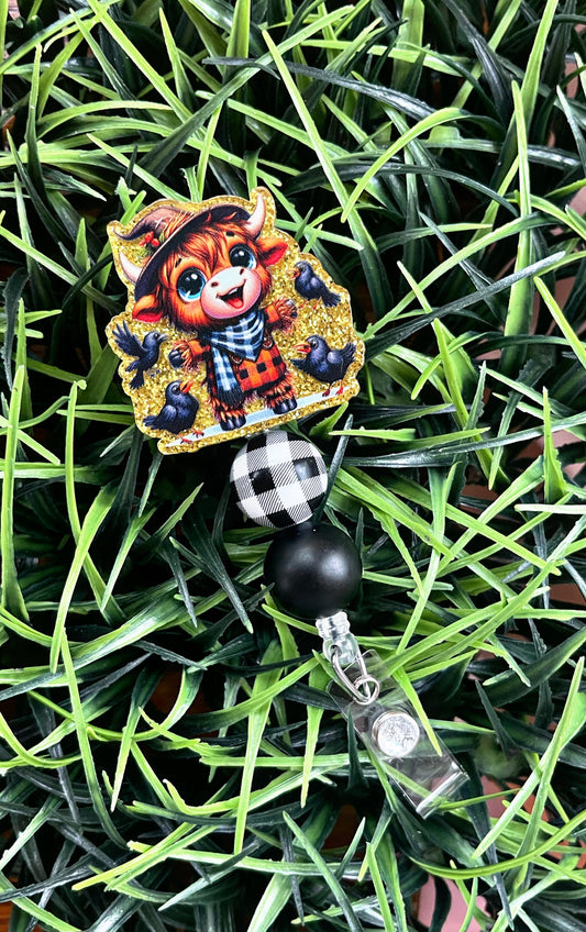 Fall Badge Reel - Thanksgiving Badge Holder- Cow Badge Reel