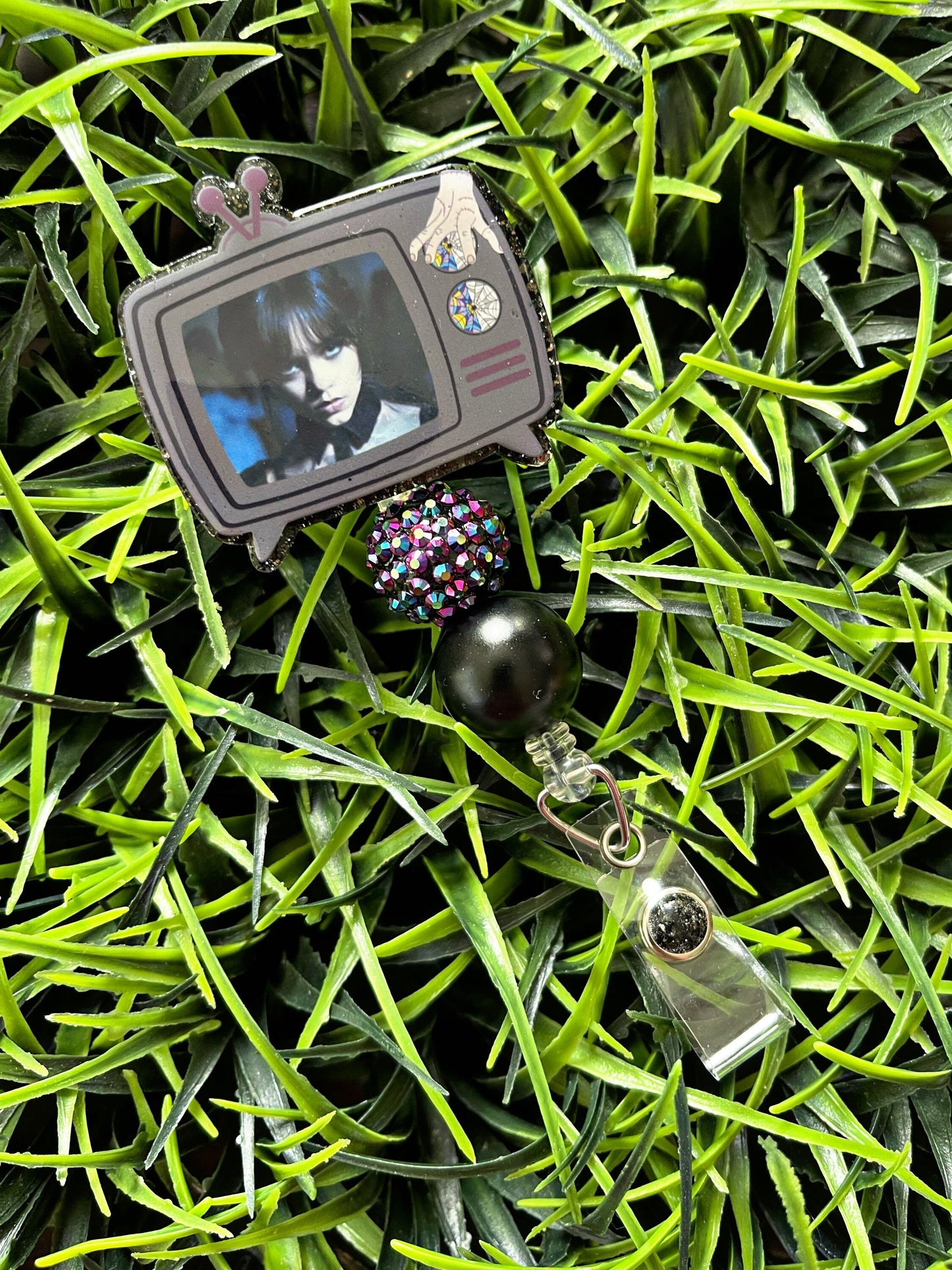 Gothic Girl Badge Reel - Dance Dance ID Clip- Goo Goo Muck Badge Holder-    ID Holder- Nurse Gift- Teacher Gift- Vintage TV
