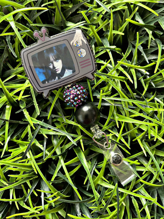 Gothic Girl Badge Reel - Dance Dance ID Clip- Goo Goo Muck Badge Holder-    ID Holder- Nurse Gift- Teacher Gift- Vintage TV