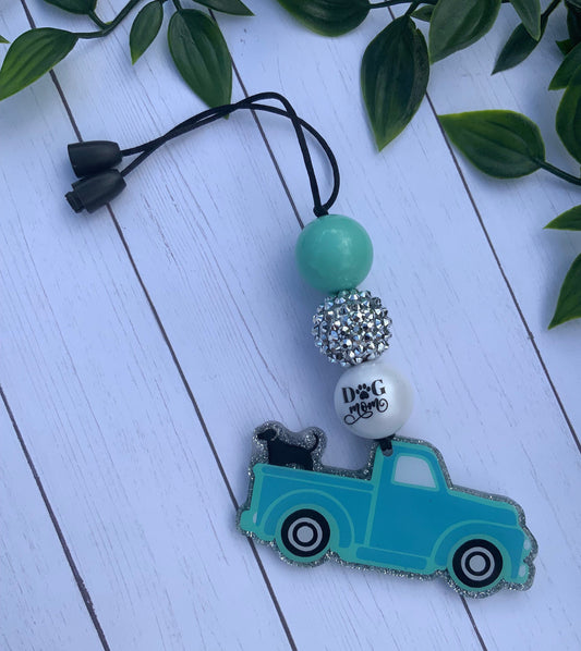 Truck Car Charm- Dog mom Rearview Mirror Charm- Cute Car Accessories- Rescue Car Hanger- Red truck Beaded Charm- Dog Car Ornament