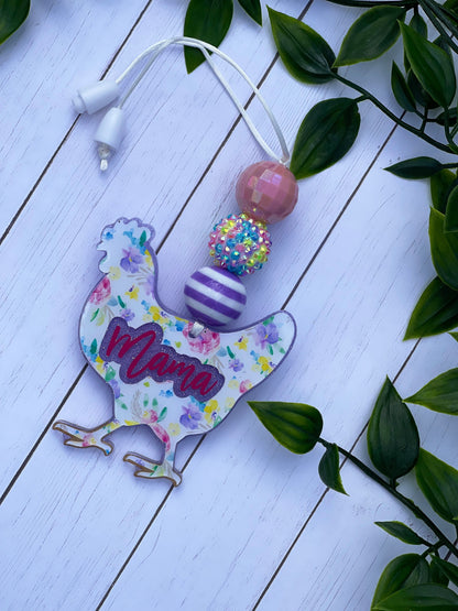 Chicken Car Charm, Rear view Mirror Charm, Cute Car Accessories, Car Decorations, Chicken Mama Car Ornament