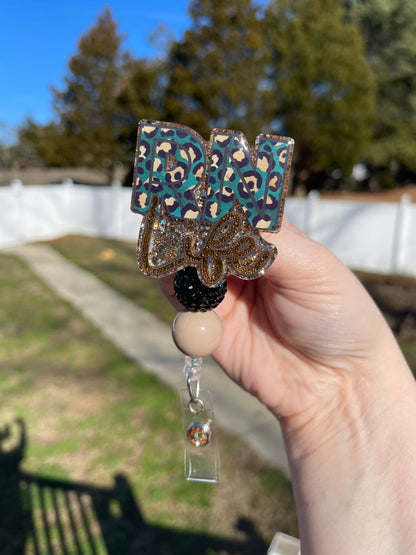 RN Badge Reel - Leopard Print ID Clip- Registered Nurse Badge Holder-  Cheetah ID Holder- Nurse Gift- Medical keycard Holder