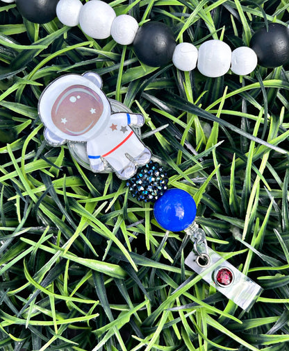 Astronaut Badge Reel • Space Retractable Badge Holder • Pediatric ID Clip • Outer Space Medical Clip