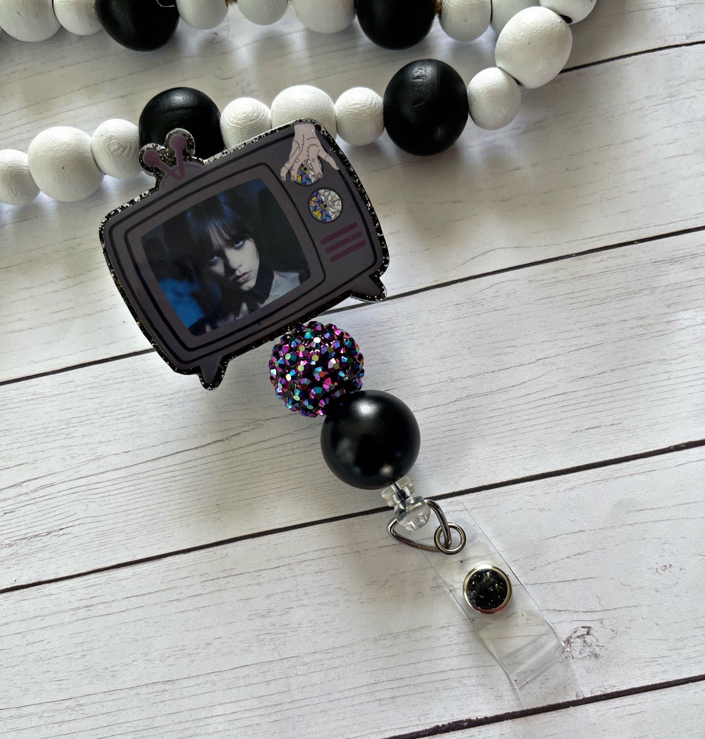 Gothic Girl Badge Reel - Dance Dance ID Clip- Goo Goo Muck Badge Holder-    ID Holder- Nurse Gift- Teacher Gift- Vintage TV