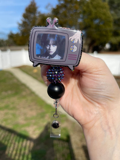 Gothic Girl Badge Reel - Dance Dance ID Clip- Goo Goo Muck Badge Holder-    ID Holder- Nurse Gift- Teacher Gift- Vintage TV