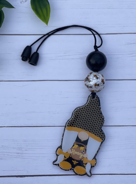 Gnome Car Charm-  Bee Car Charm- Honey Charm- Rearview Mirror Charm- Car Accessories- Save The Bees- Beaded Charm- Gnome Girl