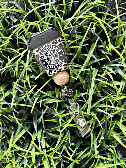 Coffee Lover Badge Reel - Starbucks Leopard Print ID Clip- Coffee Badge Holder-  Cheetah ID Holder- Nurse Gift- Teacher Gift