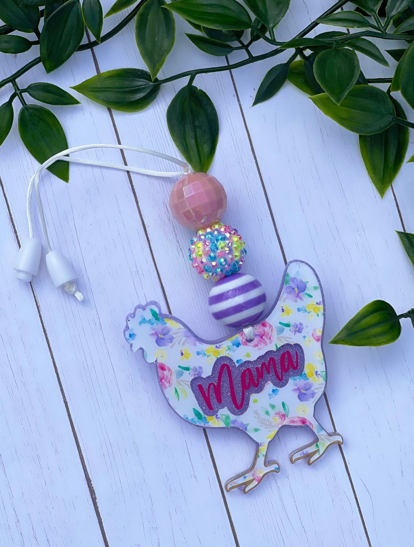 Chicken Car Charm, Rear view Mirror Charm, Cute Car Accessories, Car Decorations, Chicken Mama Car Ornament