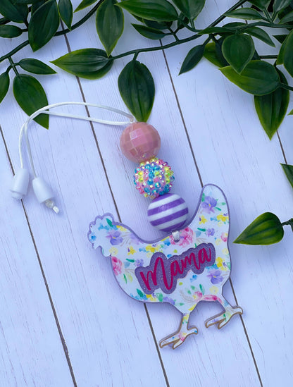 Chicken Car Charm, Rear view Mirror Charm, Cute Car Accessories, Car Decorations, Chicken Mama Car Ornament