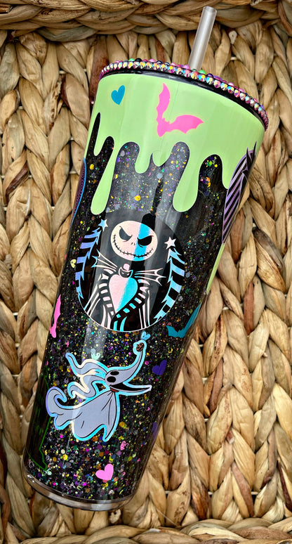 Skellington Love Snow Globe Tumbler